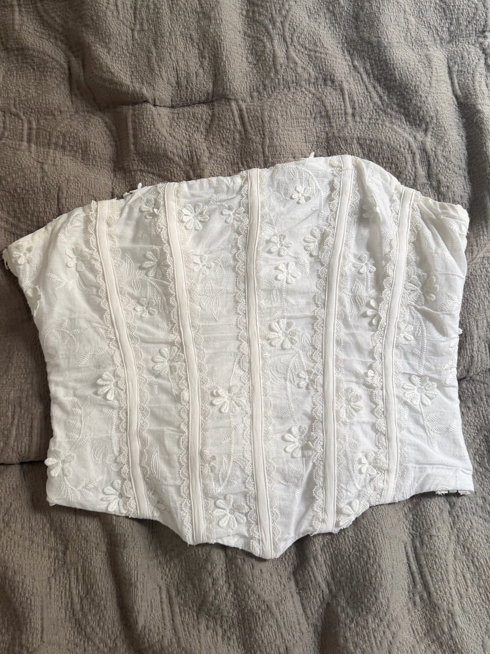 White Embroidered Strapless Corset Top
